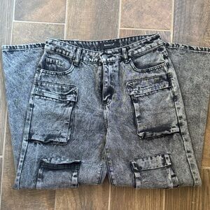 Black Acid Wash Cargo Jeans